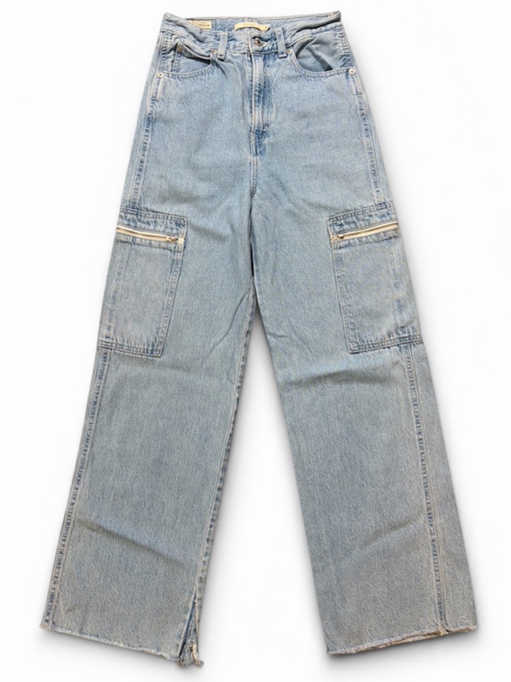 Levis Premium High Loose Wide Leg Cargo Jeans Light Blue 25